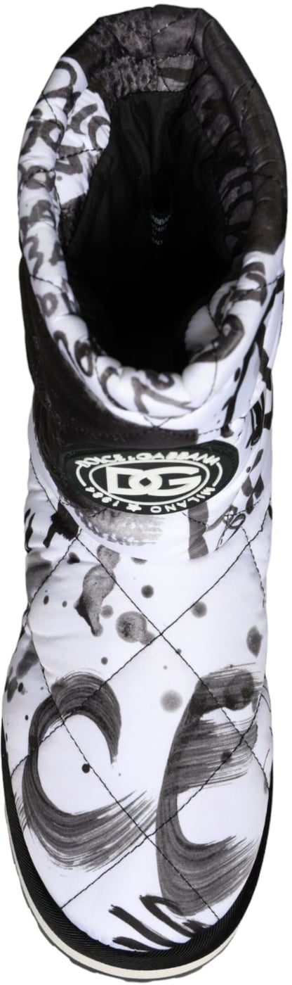 Dolce & Gabbana White Padded Logo Print Mid Calf Boots Shoes