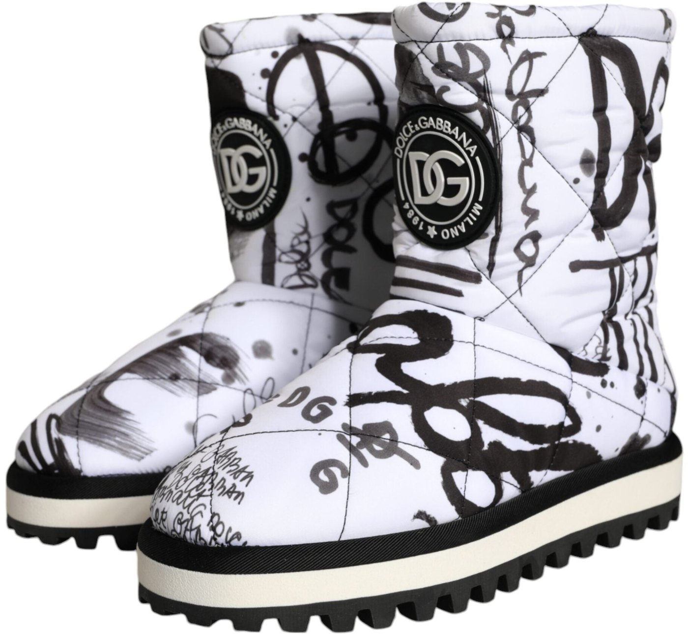 Dolce & Gabbana White Padded Logo Print Mid Calf Boots Shoes