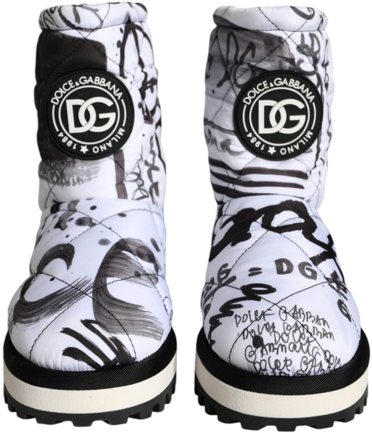 Dolce & Gabbana White Padded Logo Print Mid Calf Boots Shoes