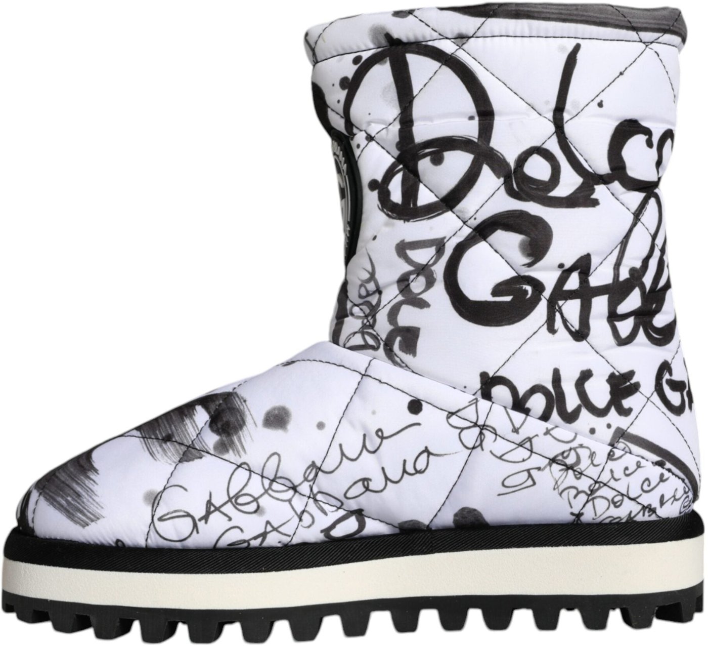 Dolce & Gabbana White Padded Logo Print Mid Calf Boots Shoes