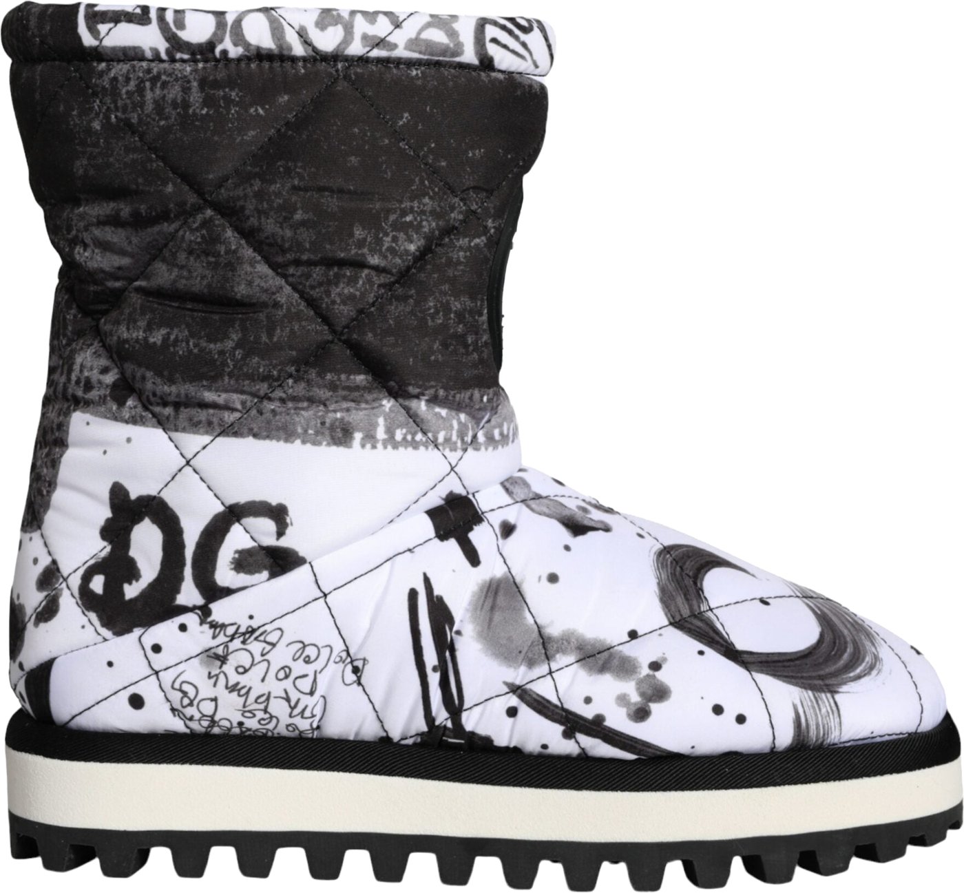 Dolce & Gabbana White Padded Logo Print Mid Calf Boots Shoes