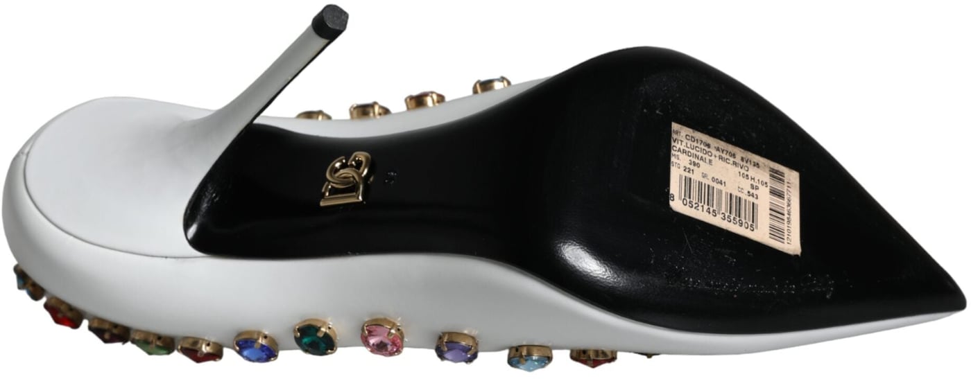 Dolce & Gabbana White Crystal Leather High Heels Pumps Shoes