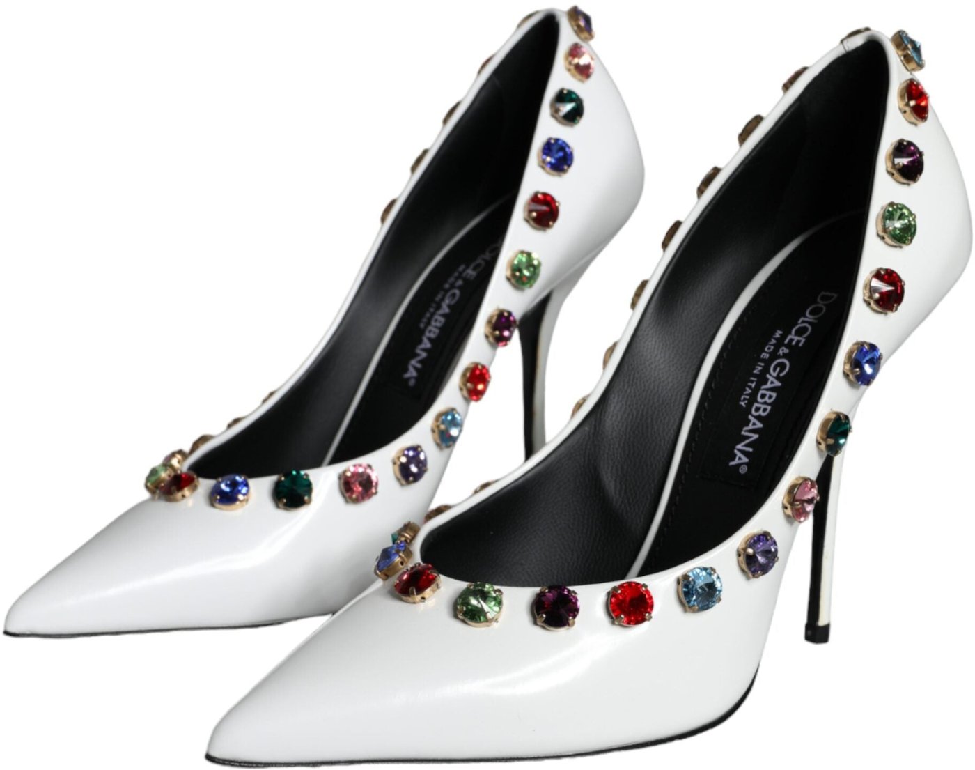 Dolce & Gabbana White Crystal Leather High Heels Pumps Shoes