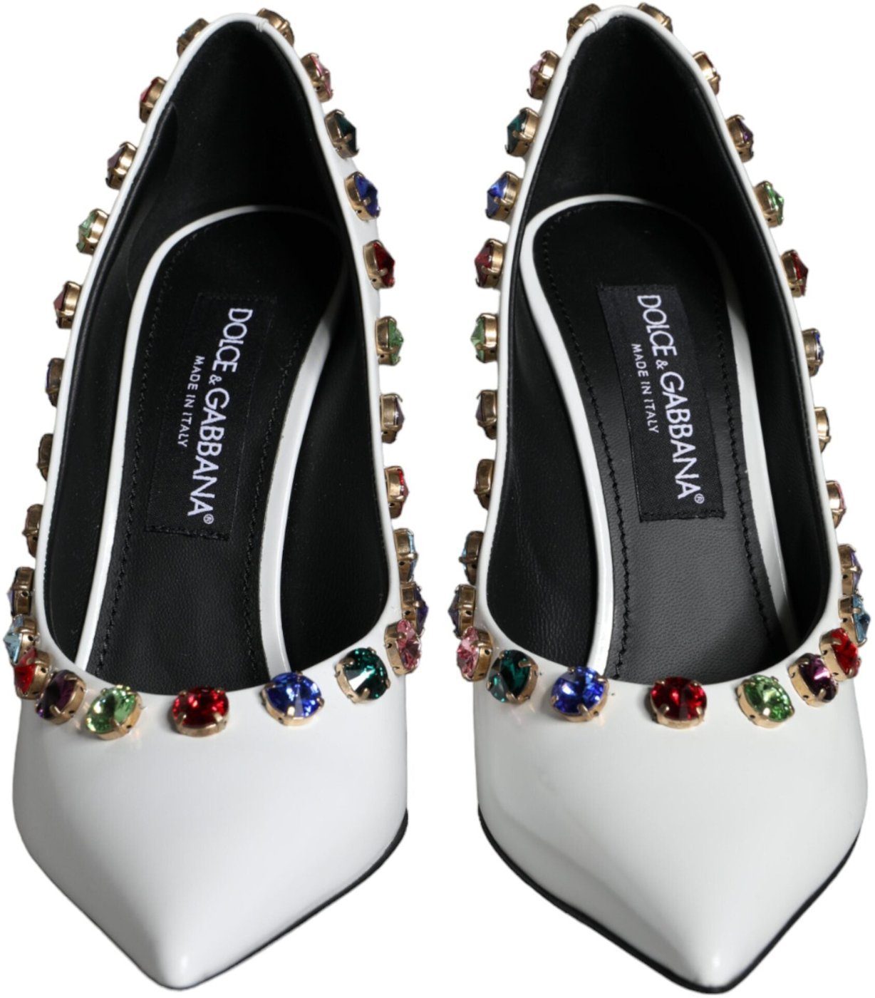 Dolce & Gabbana White Crystal Leather High Heels Pumps Shoes