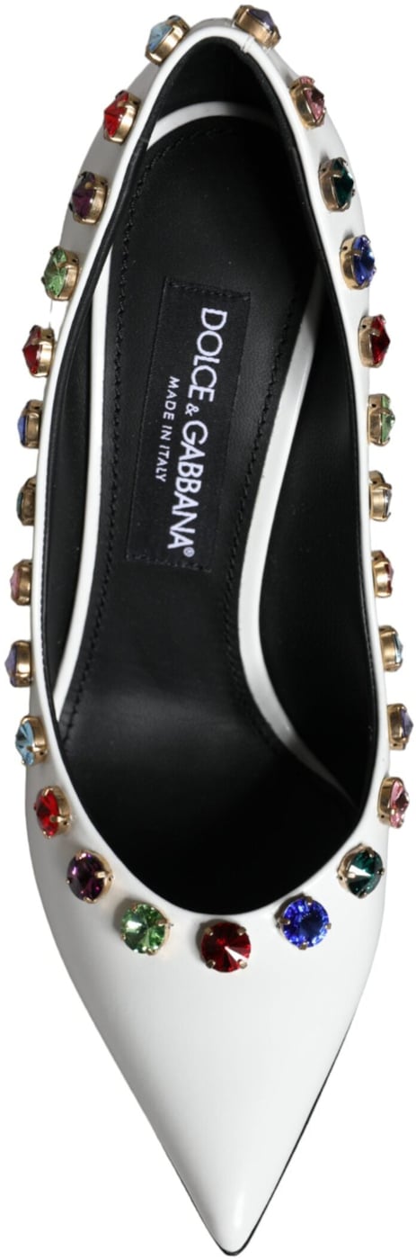 Dolce & Gabbana White Crystal Leather High Heels Pumps Shoes