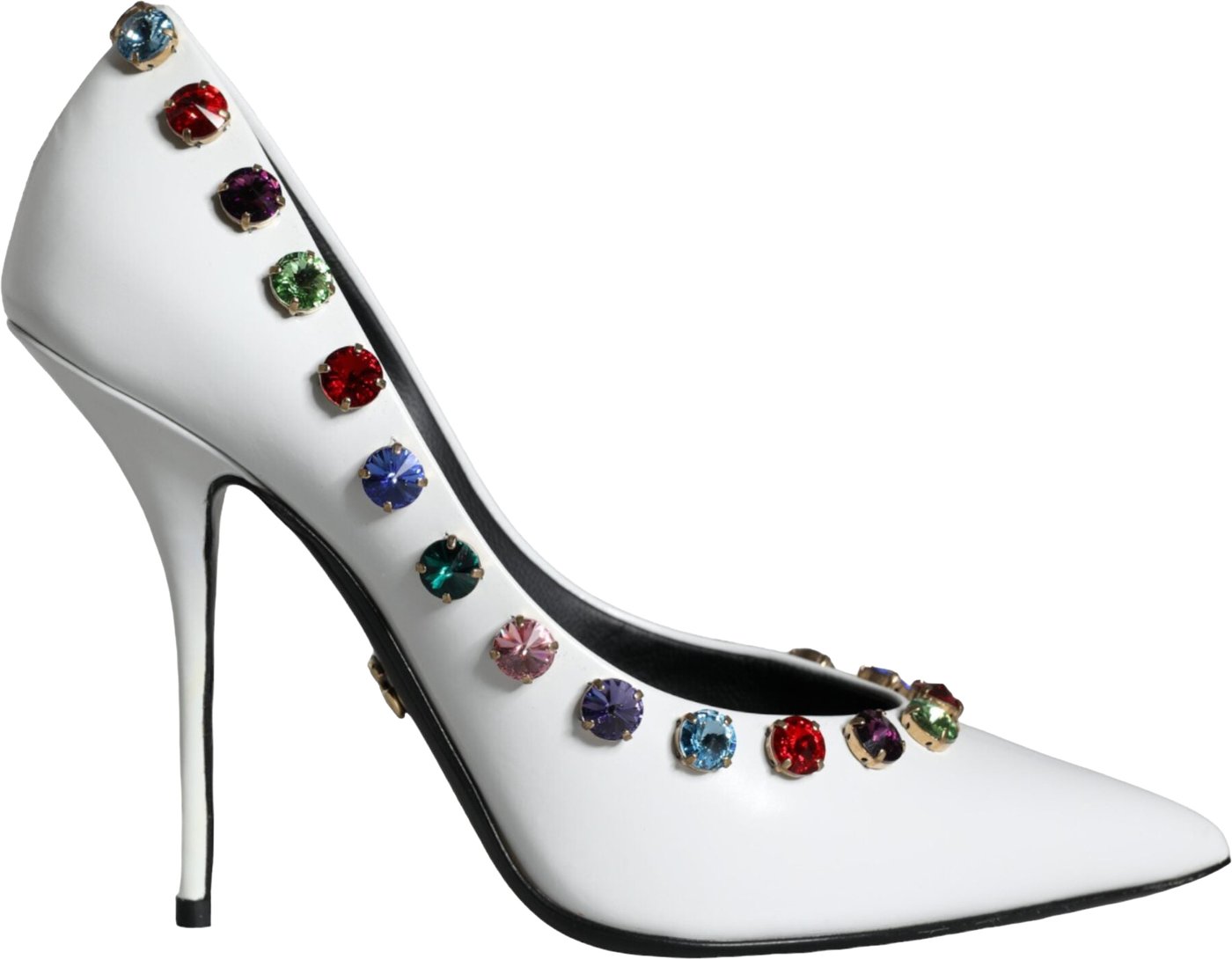 Dolce & Gabbana White Crystal Leather High Heels Pumps Shoes
