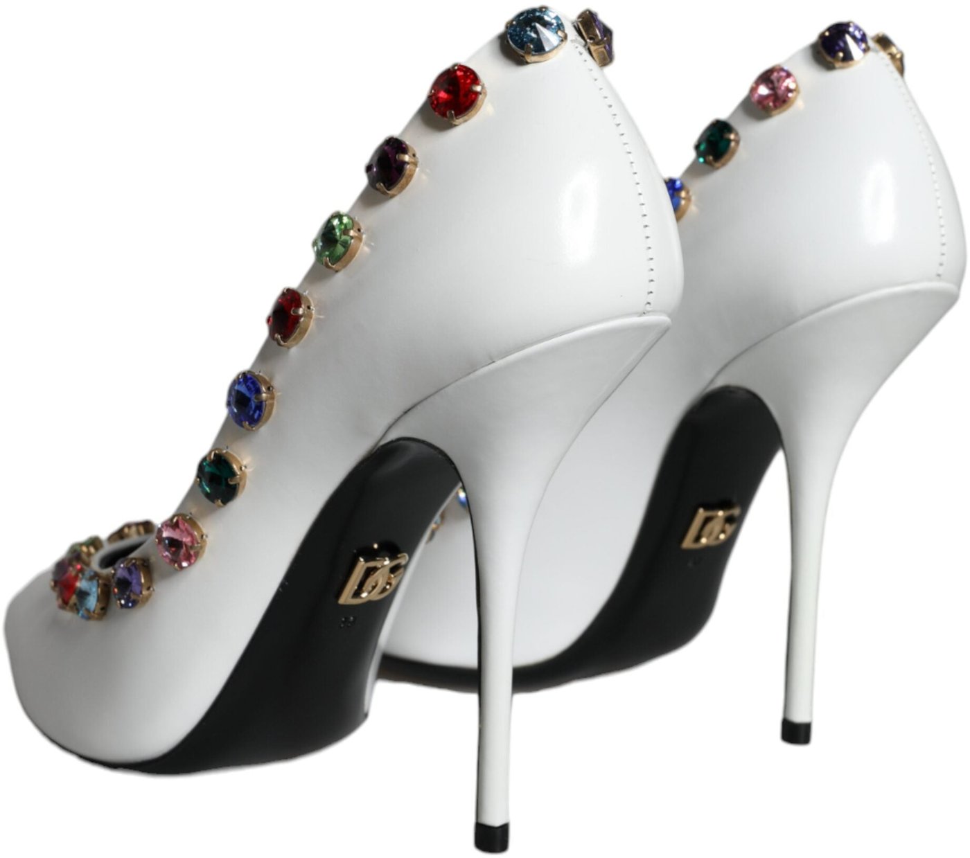 Dolce & Gabbana White Crystal Leather High Heels Pumps Shoes