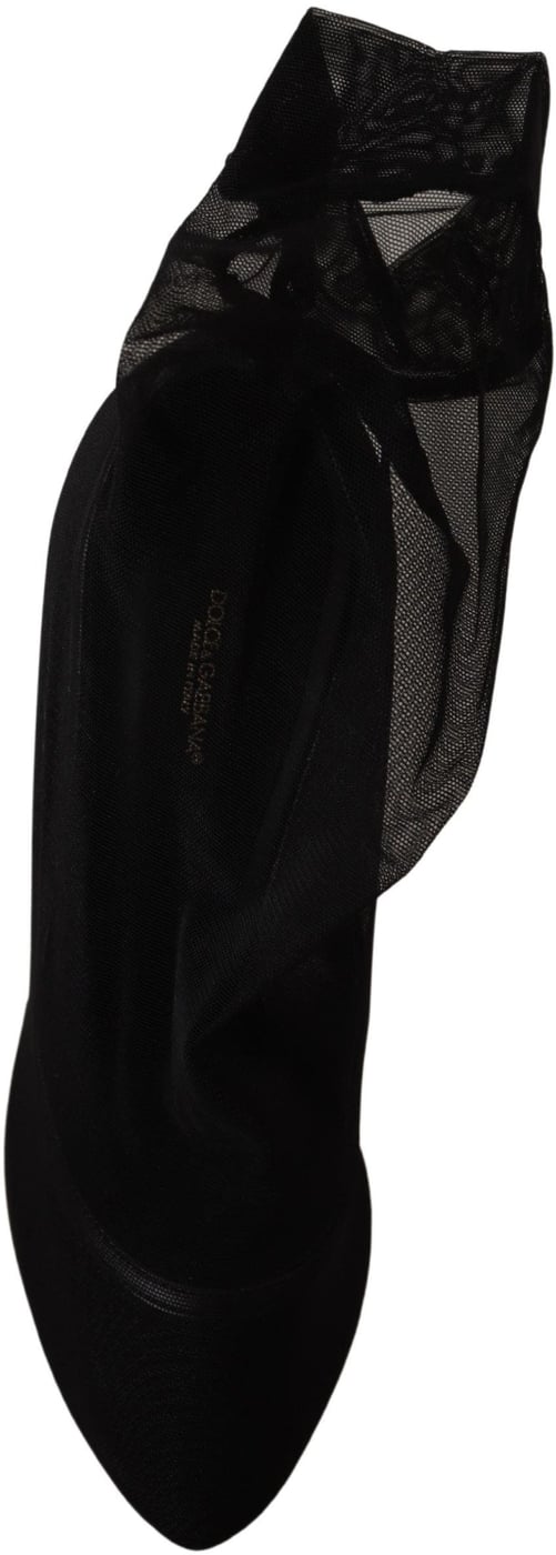 Dolce & Gabbana Black Stretch Tulle Stretch Boots Shoes