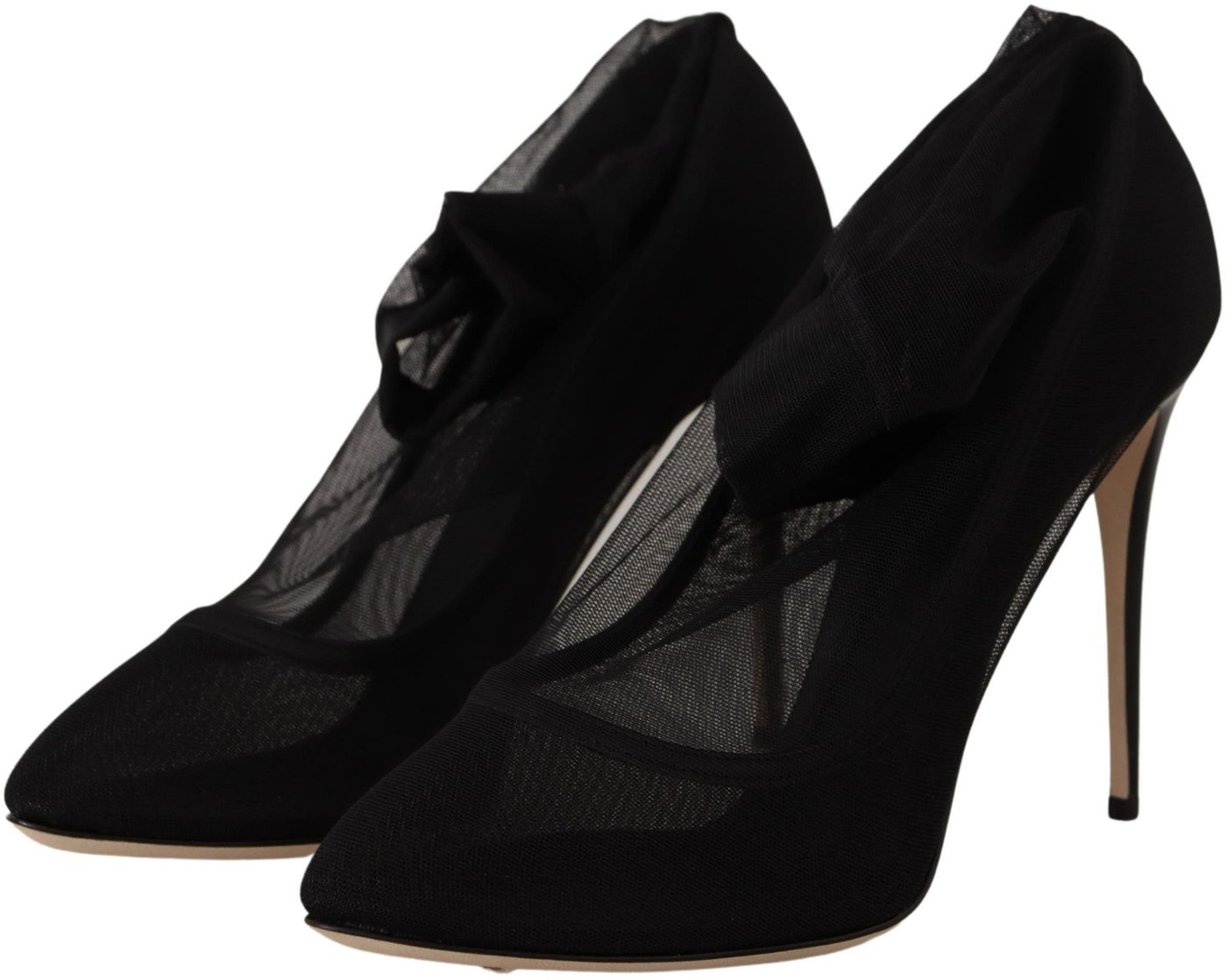 Dolce & Gabbana Black Stretch Tulle Stretch Boots Shoes