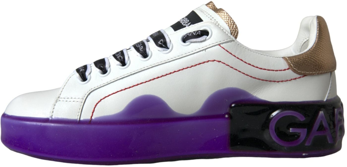Dolce & Gabbana White Leather Portofino Low Top Sneakers Shoes