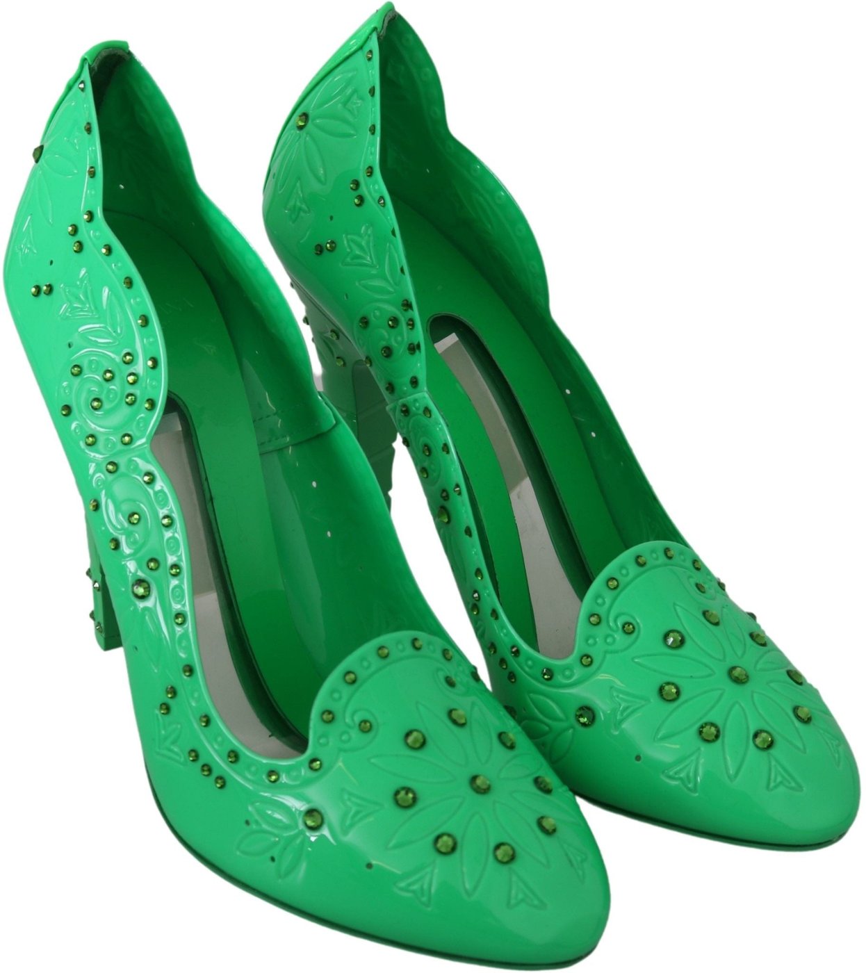 Dolce & Gabbana Green Crystal Floral Heels CINDERELLA Shoes