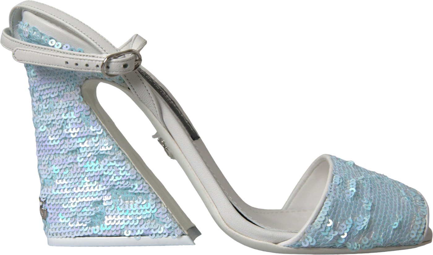 Dolce & Gabbana Light Blue Sequin Ankle Strap Sandals Shoes