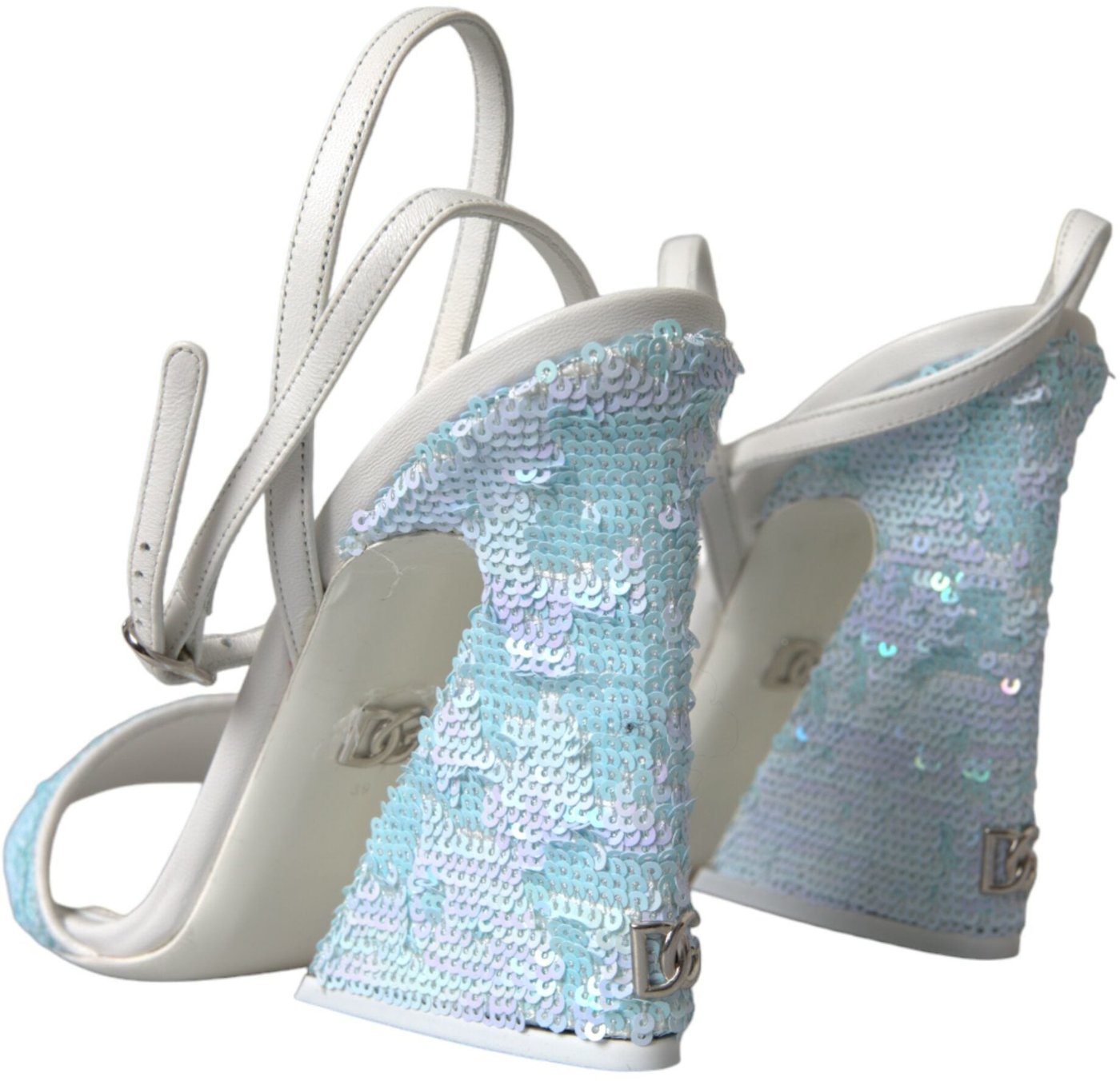 Dolce & Gabbana Light Blue Sequin Ankle Strap Sandals Shoes