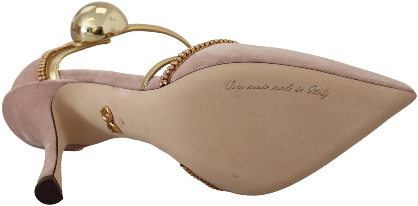 Dolce & Gabbana Pink Crystal T-strap Heels Pumps Shoes