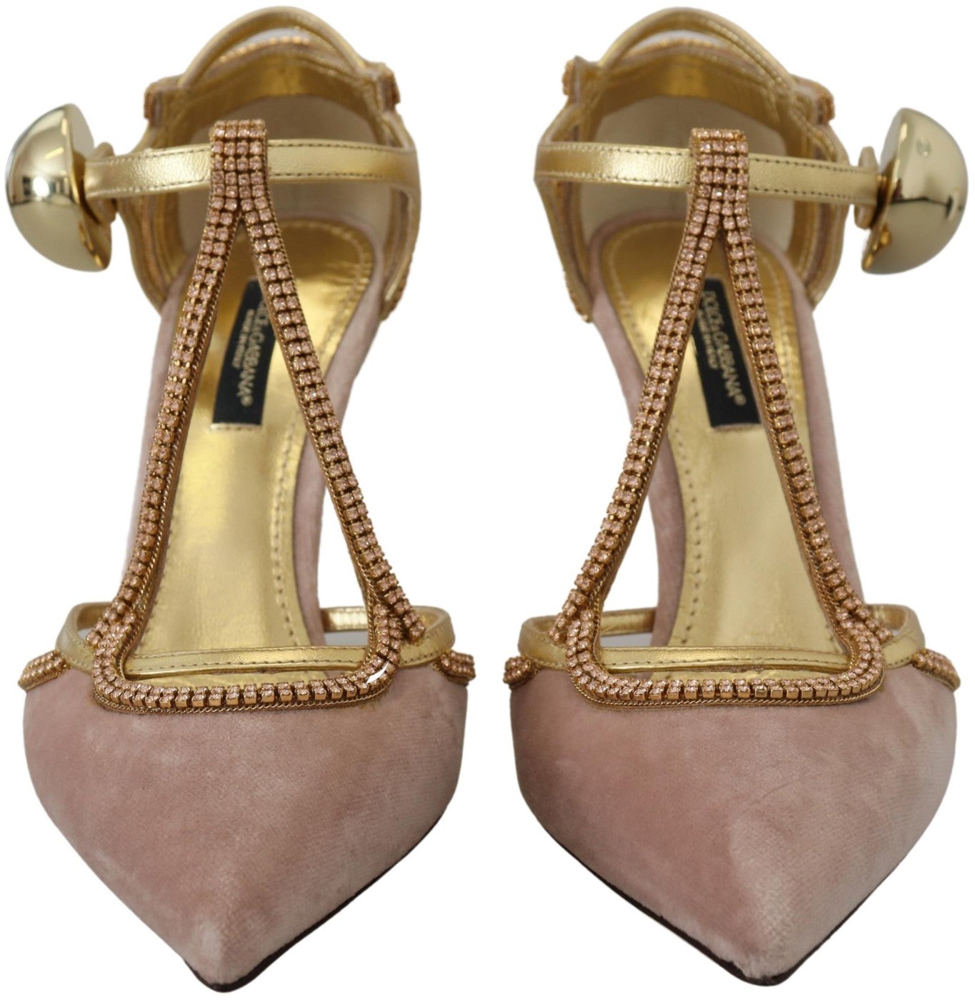 Dolce & Gabbana Pink Crystal T-strap Heels Pumps Shoes