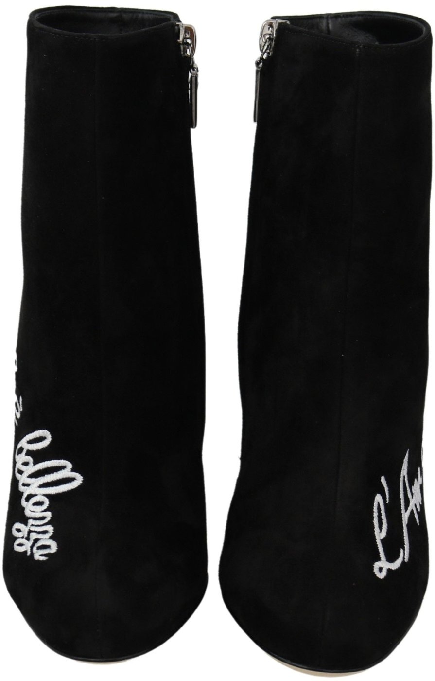 Dolce & Gabbana Black Suede L'Amore E'Bellezza Boots Shoes