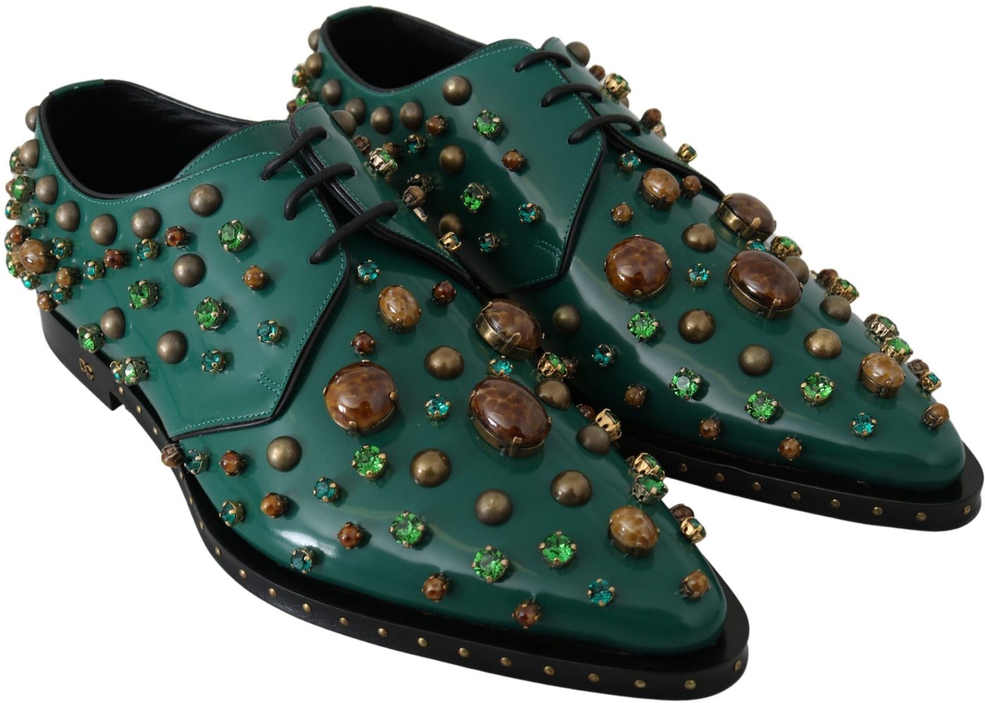 Dolce & Gabbana Green Leather Crystal Dress Broque Shoes