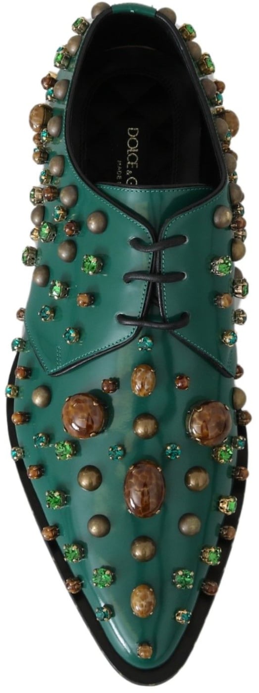 Dolce & Gabbana Green Leather Crystal Dress Broque Shoes