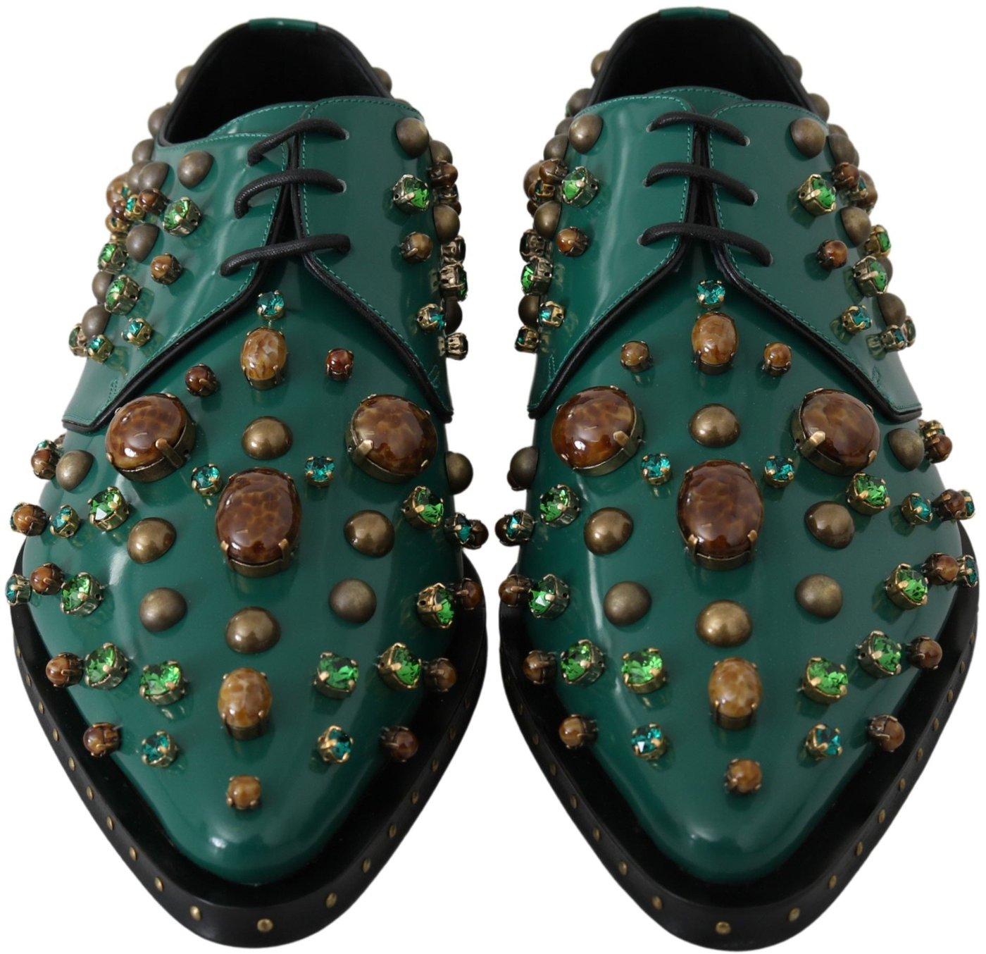 Dolce & Gabbana Green Leather Crystal Dress Broque Shoes
