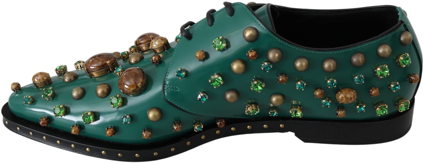 Dolce & Gabbana Green Leather Crystal Dress Broque Shoes