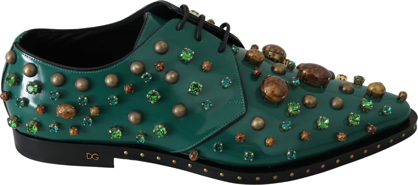Dolce & Gabbana Green Leather Crystal Dress Broque Shoes