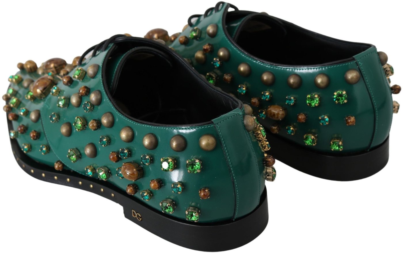 Dolce & Gabbana Green Leather Crystal Dress Broque Shoes