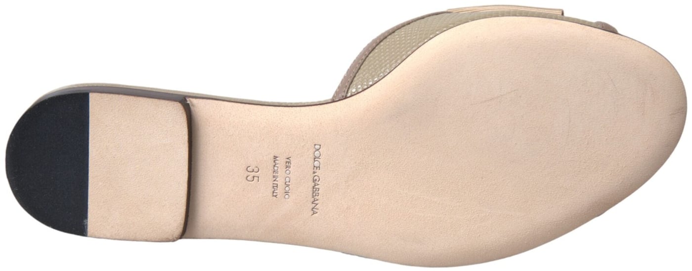 Dolce & Gabbana Beige Logo Pearl Flats Sandals Slides Shoes