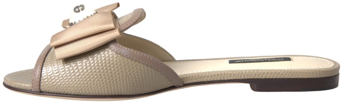 Dolce & Gabbana Beige Logo Pearl Flats Sandals Slides Shoes