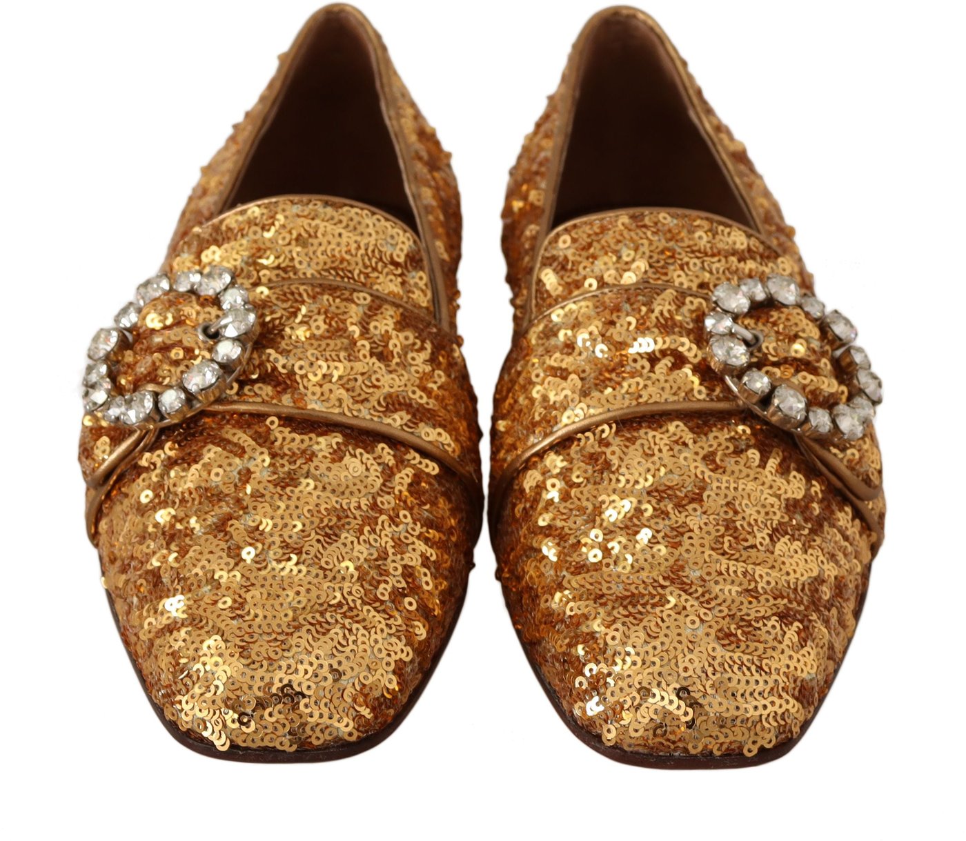 Dolce & Gabbana Gold Sequin Crystal Flat Women Loafers Shoes