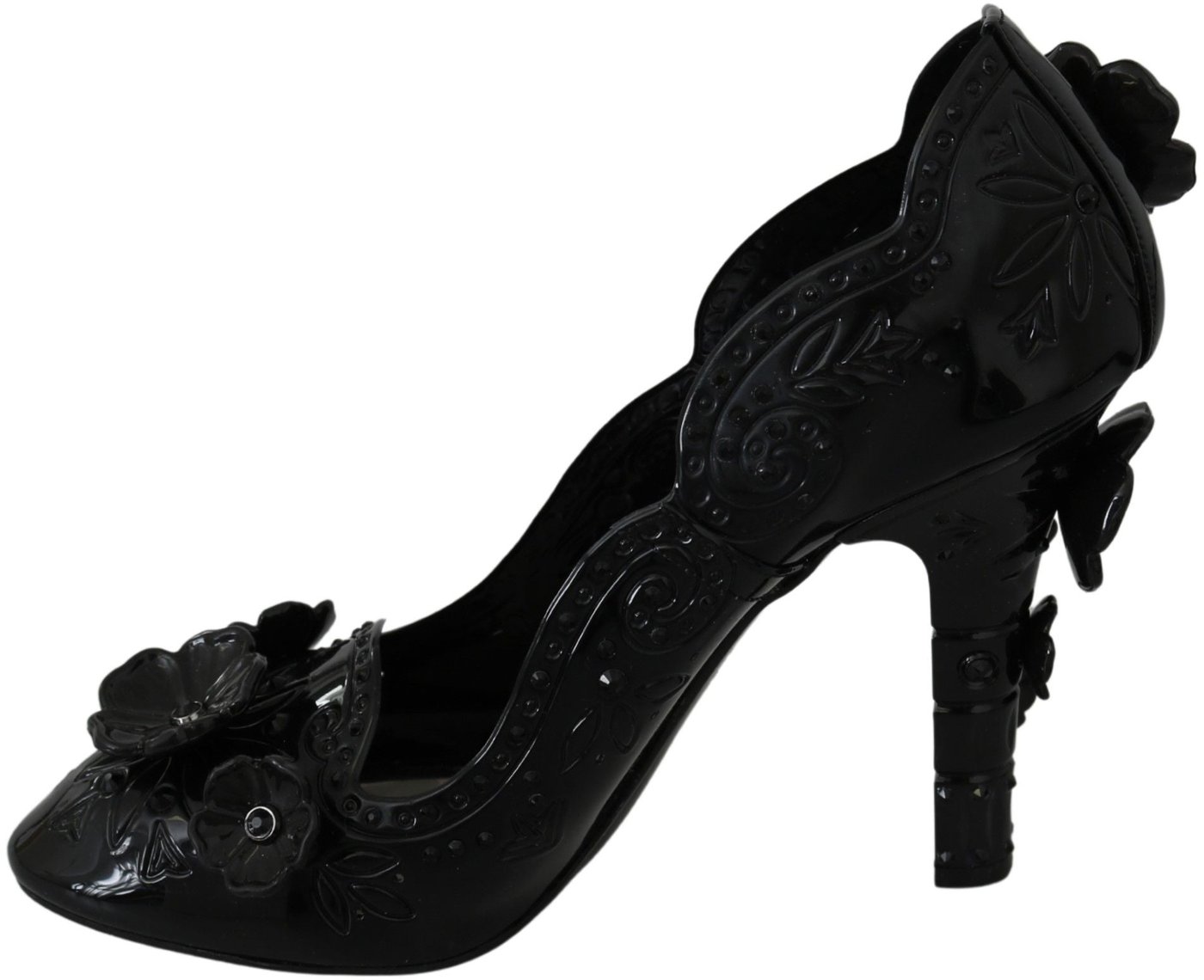 Dolce & Gabbana Black Floral Crystal CINDERELLA Heels Shoes