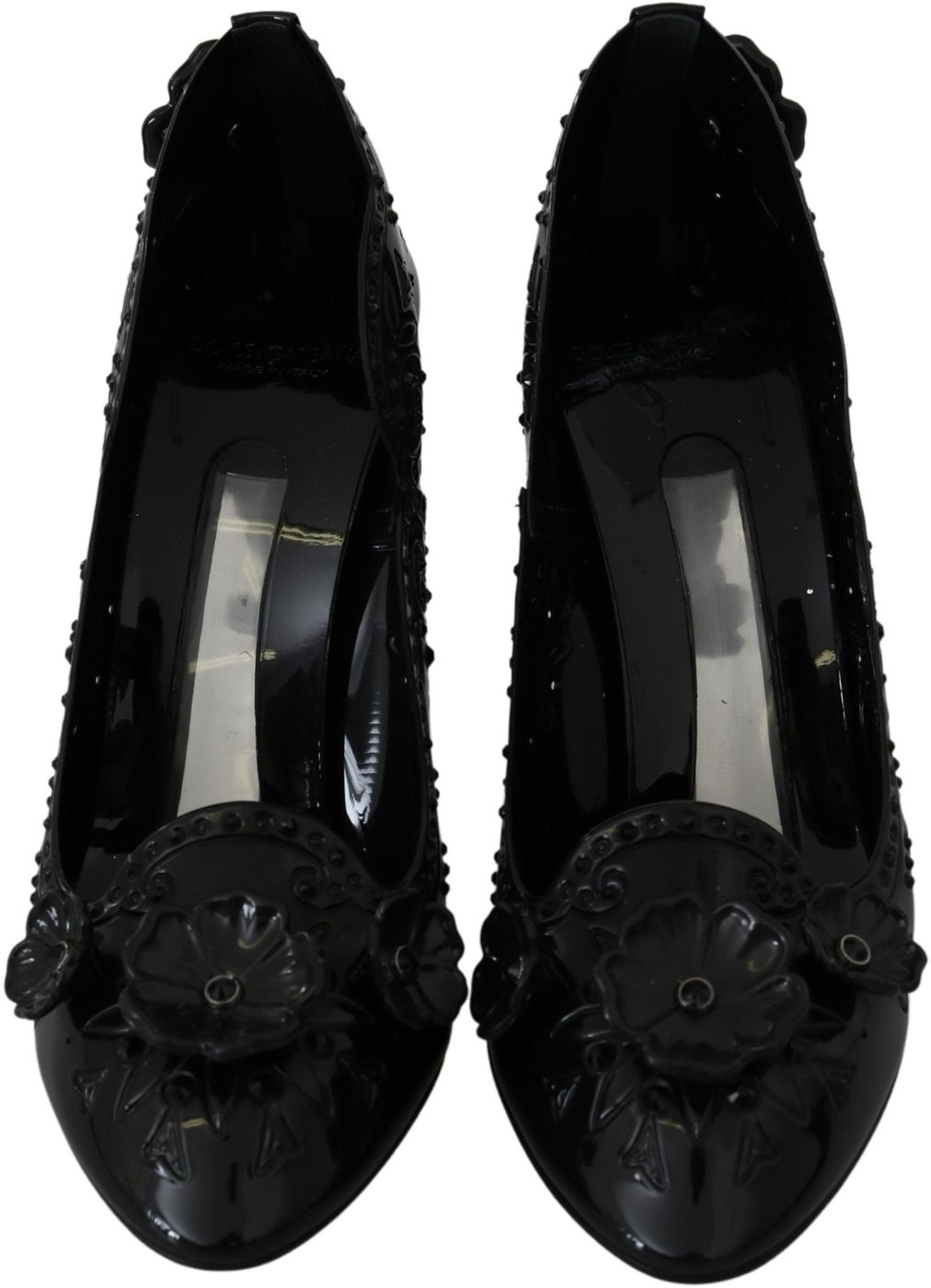Dolce & Gabbana Black Floral Crystal CINDERELLA Heels Shoes