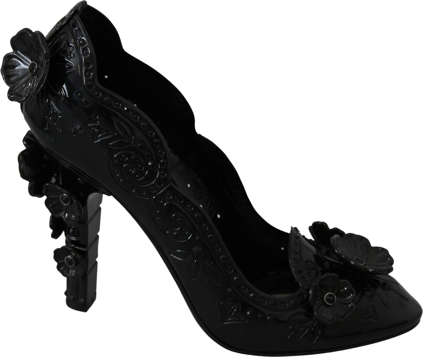 Dolce & Gabbana Black Floral Crystal CINDERELLA Heels Shoes