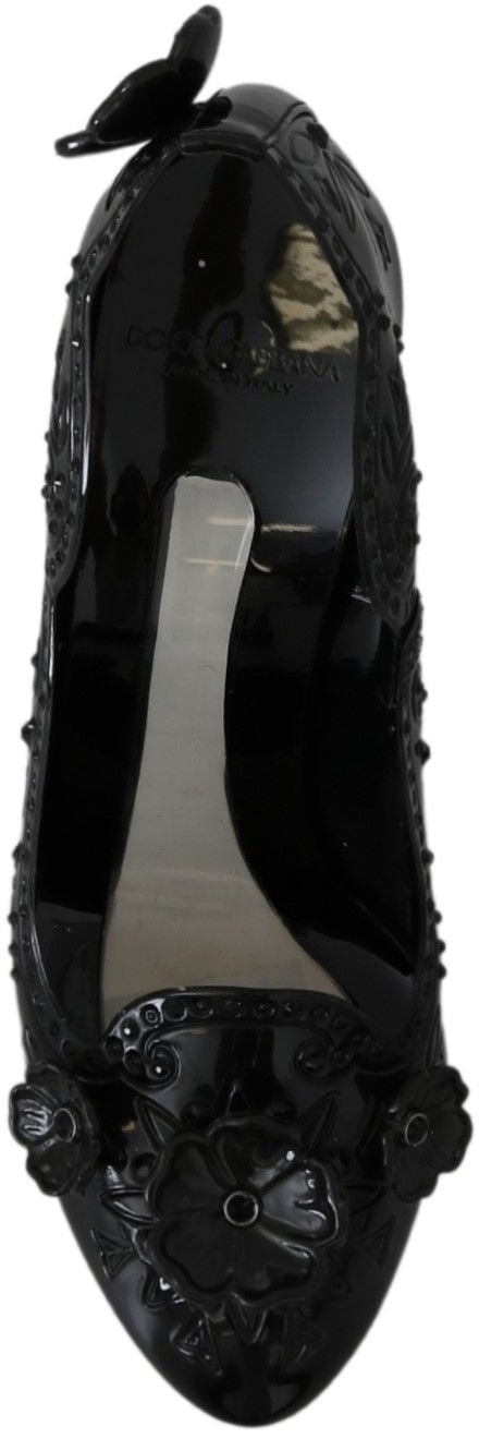 Dolce & Gabbana Black Floral Crystal CINDERELLA Heels Shoes