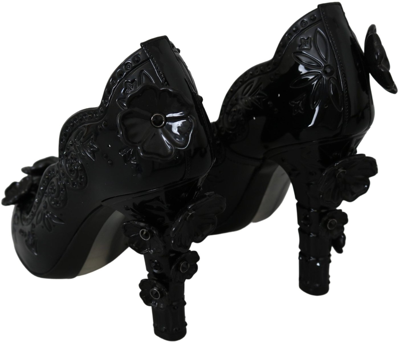 Dolce & Gabbana Black Floral Crystal CINDERELLA Heels Shoes