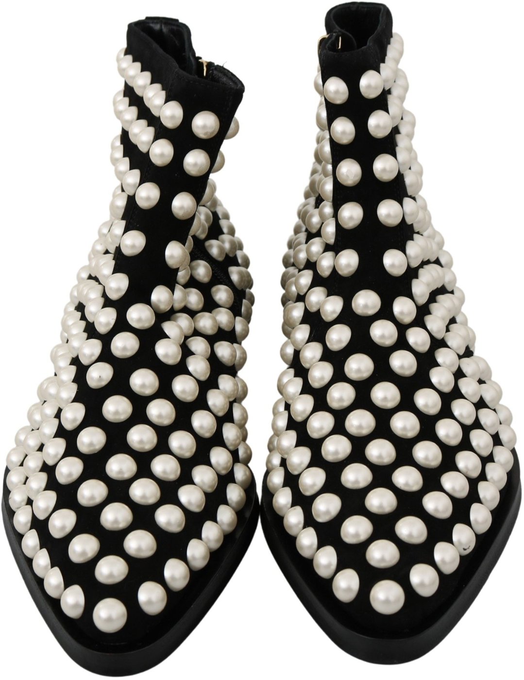 Dolce & Gabbana Black Suede Pearl Studs Boots Shoes