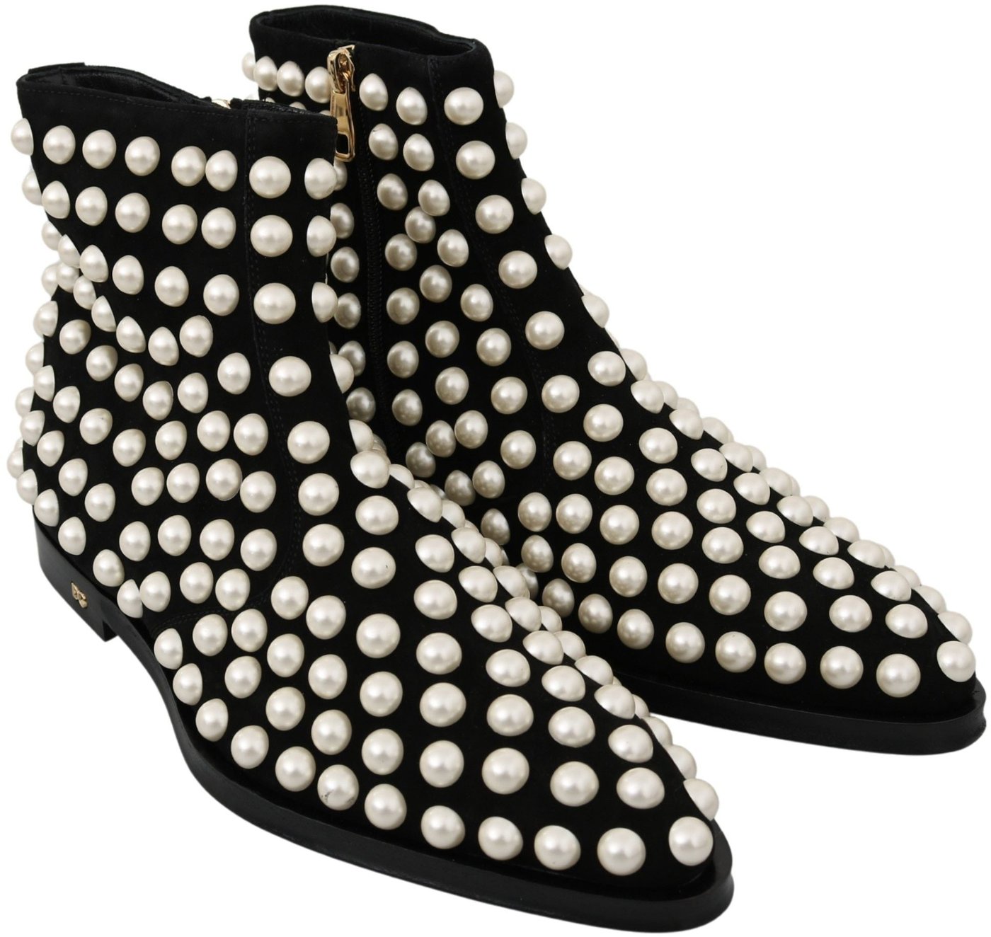 Dolce & Gabbana Black Suede Pearl Studs Boots Shoes