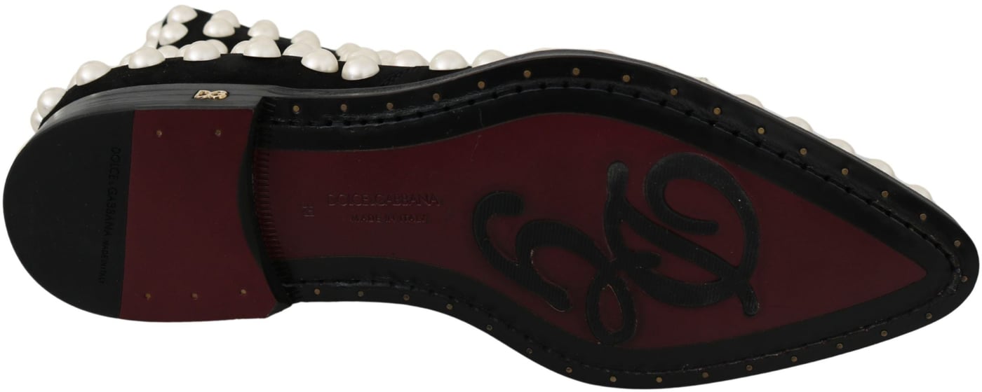 Dolce & Gabbana Black Suede Pearl Studs Boots Shoes