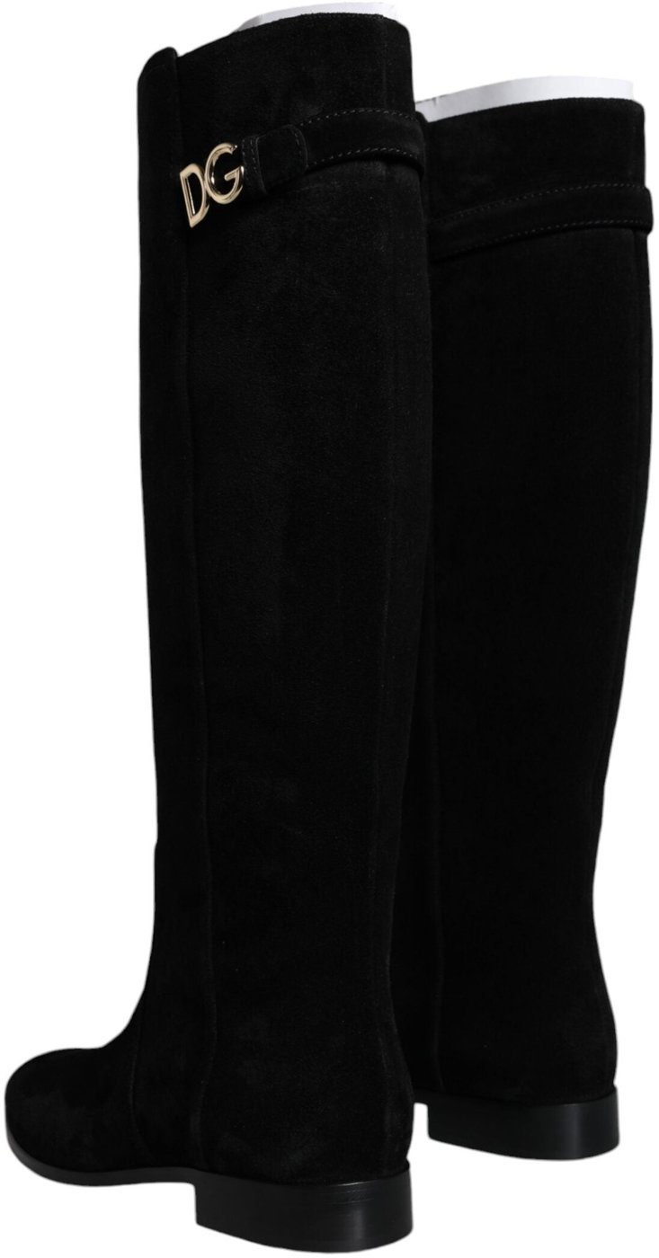 Dolce & Gabbana Black Suede Leather Knee High Boots Shoes