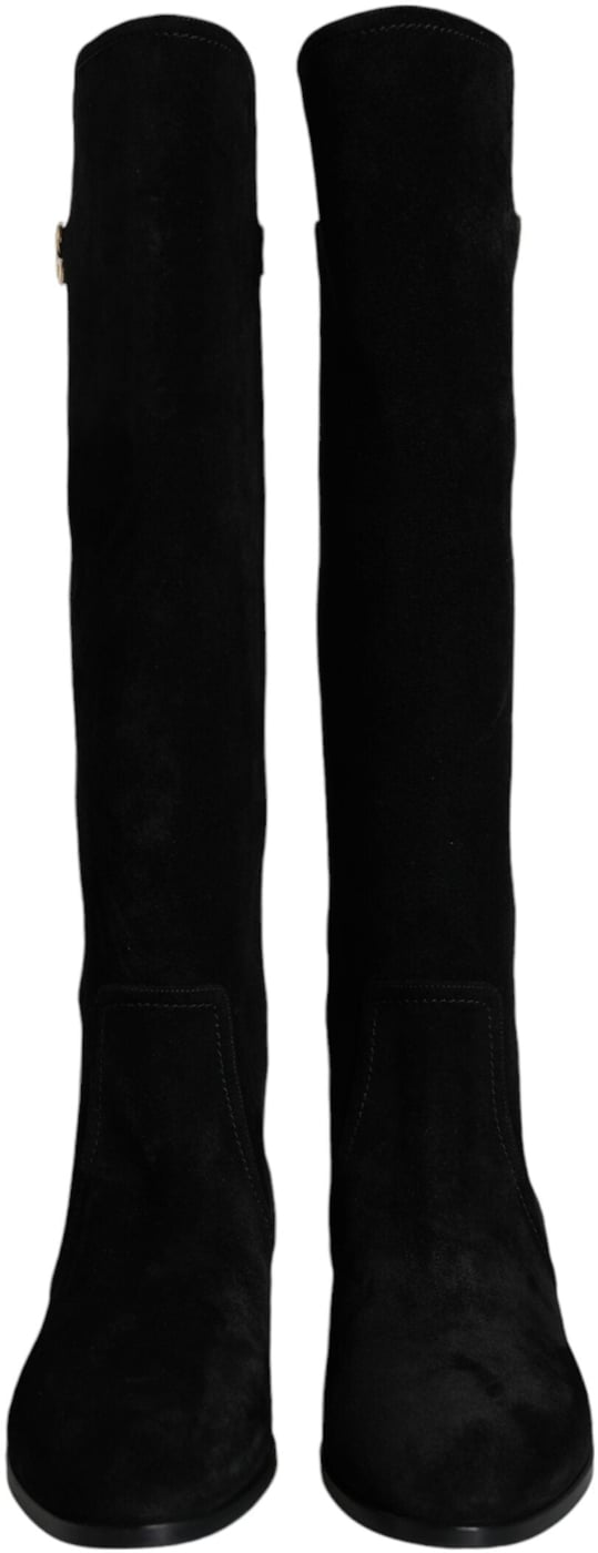 Dolce & Gabbana Black Suede Leather Knee High Boots Shoes
