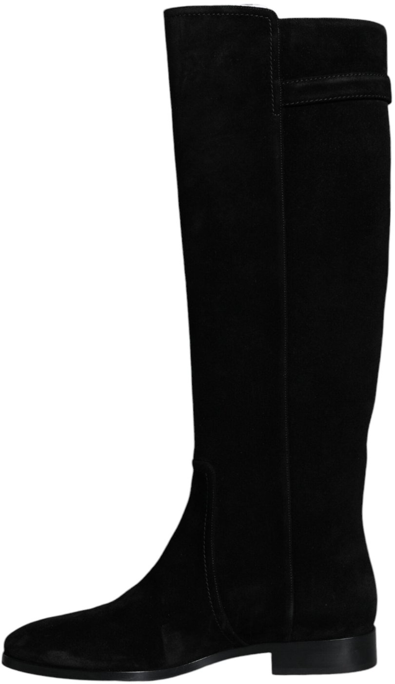 Dolce & Gabbana Black Suede Leather Knee High Boots Shoes