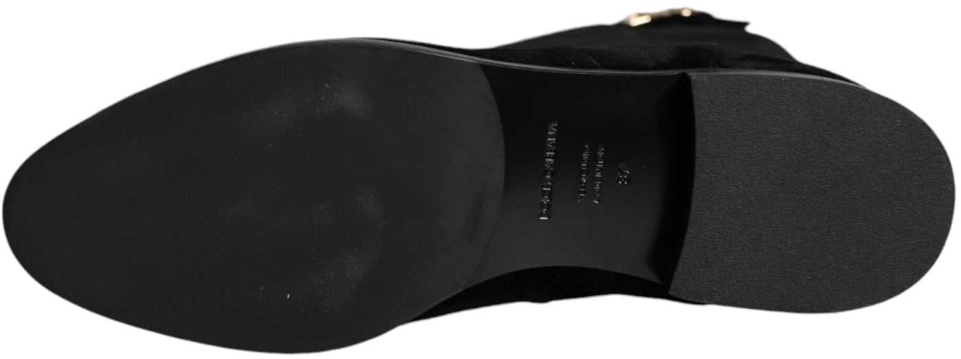 Dolce & Gabbana Black Suede Leather Knee High Boots Shoes