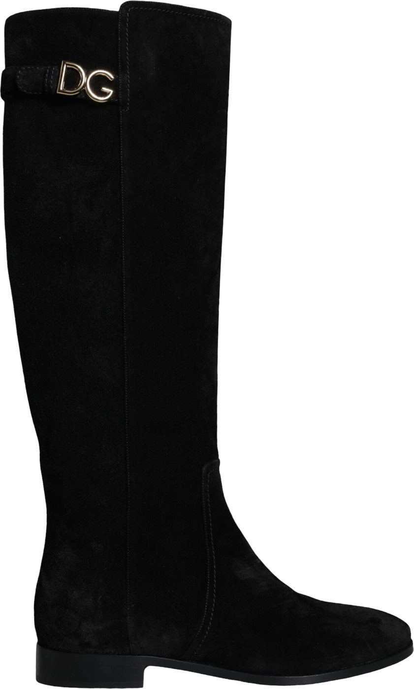 Dolce & Gabbana Black Suede Leather Knee High Boots Shoes