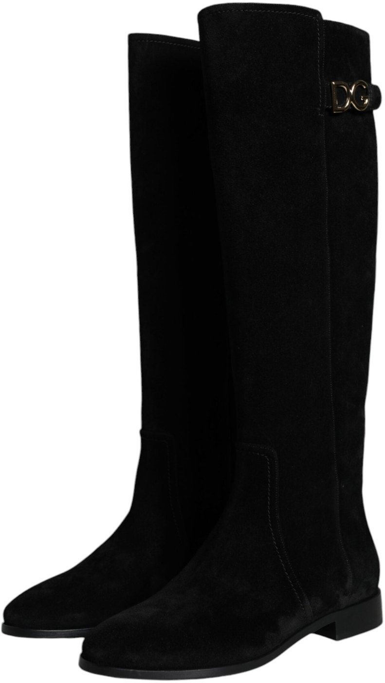 Dolce & Gabbana Black Suede Leather Knee High Boots Shoes