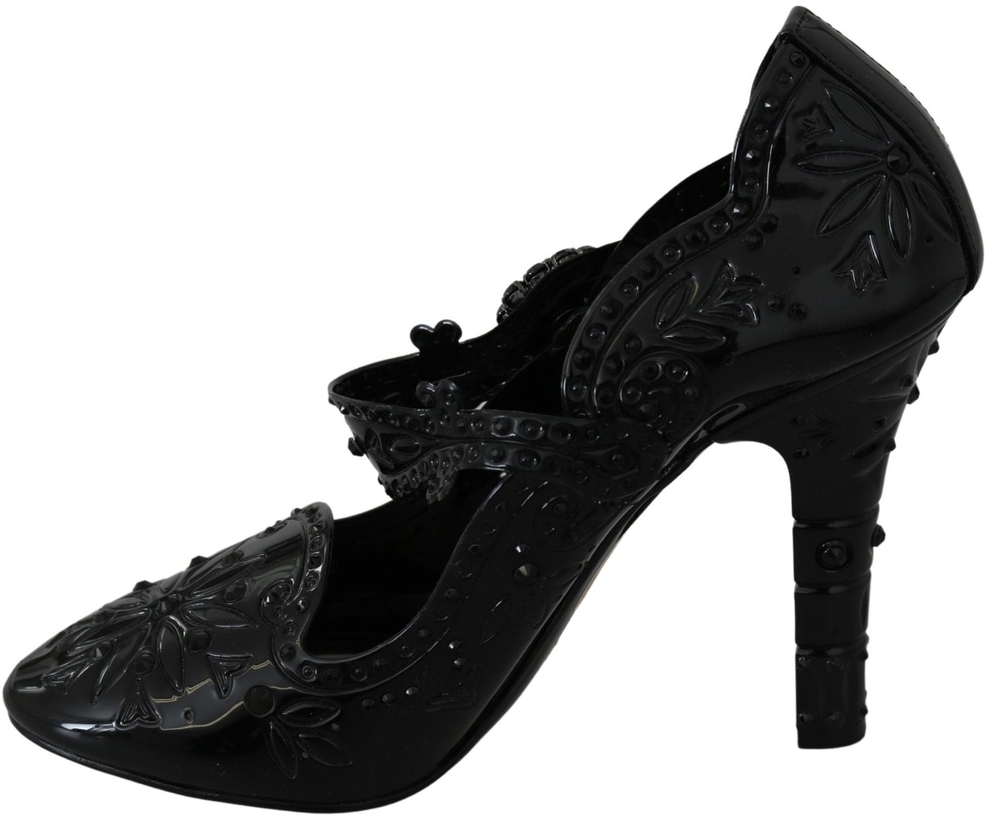 Dolce & Gabbana Black Floral Crystal CINDERELLA Heels Shoes