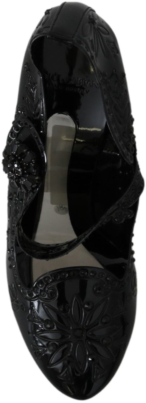 Dolce & Gabbana Black Floral Crystal CINDERELLA Heels Shoes