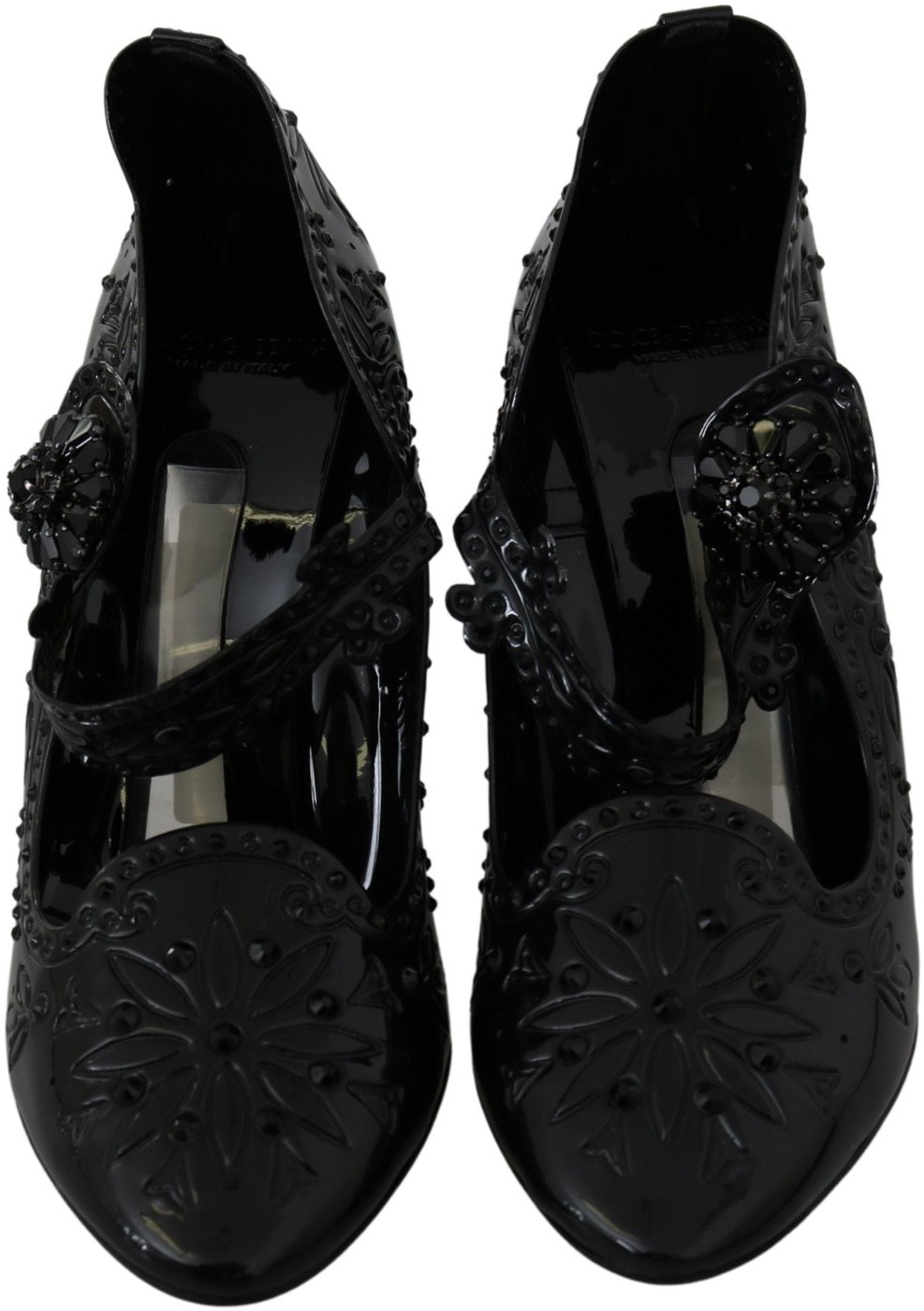 Dolce & Gabbana Black Floral Crystal CINDERELLA Heels Shoes