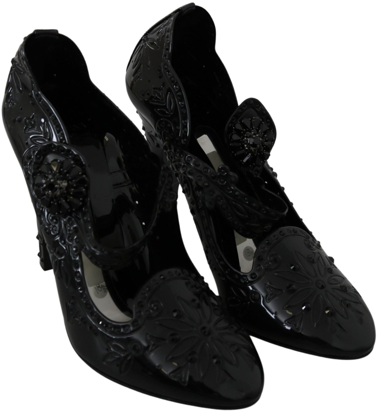 Dolce & Gabbana Black Floral Crystal CINDERELLA Heels Shoes