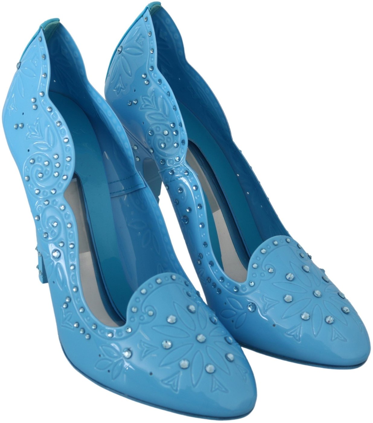 Dolce & Gabbana Blue Crystal Floral CINDERELLA Heels Shoes