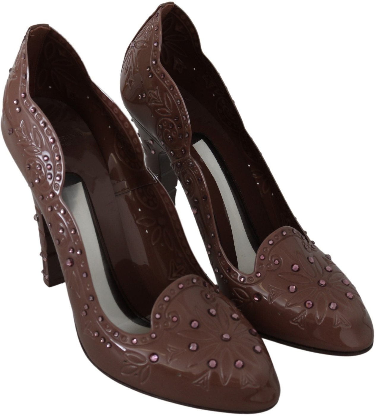 Dolce & Gabbana Brown Floral Crystal Heels CINDERELLA Shoes