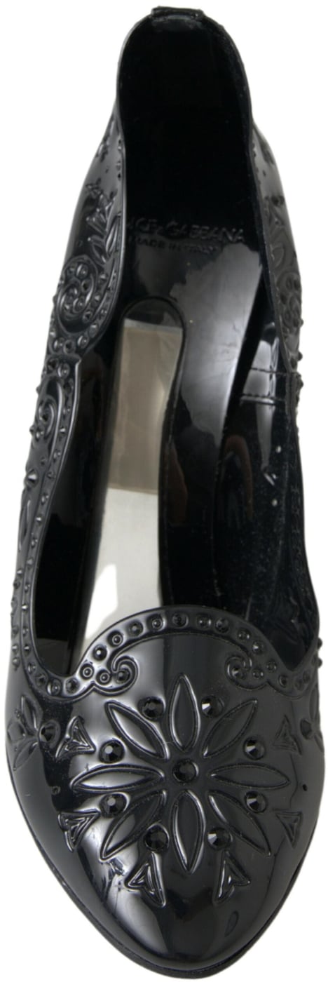 Dolce & Gabbana Black CINDERELLA Floral Crystal Heels Shoes